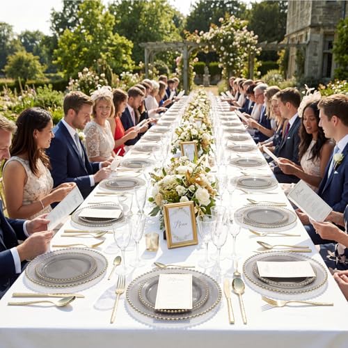 100pcs Elegant Clear Black Plastic Plates with Gold Beads for Gala (Clear Black and Gold Plastic Plates / 100PCS)