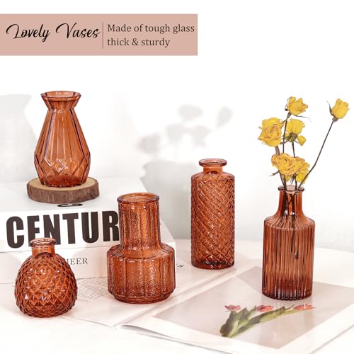 Set of 36 Glass Bud Vases Small Flower Vases for Centerpieces (Dark Amber)