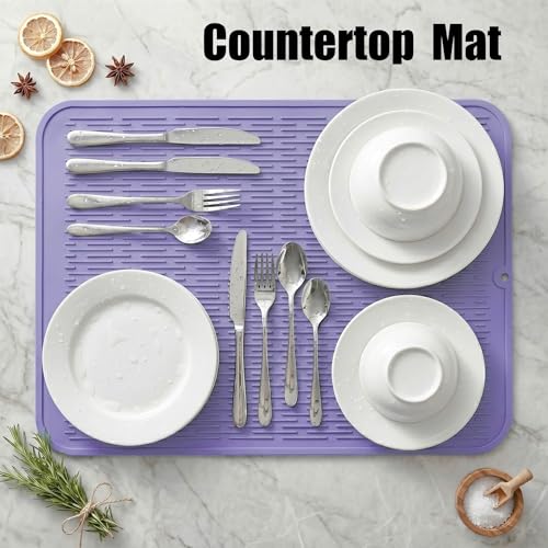 Silicone Dish Drying Mat for Multiple Usage (Light Purple / 24"L x 18"W)