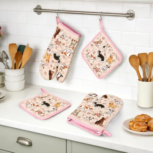 Cute Dog Oven Mitts and Pot Holders Set (Dog / Oven Mitt x2 & Pot Holder x2)