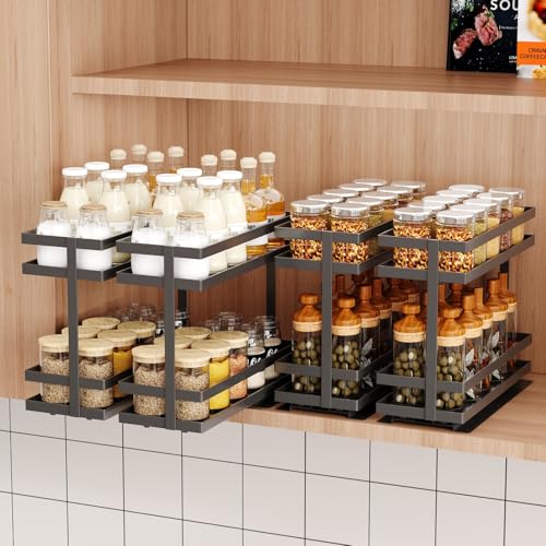4 Pack Pull Out Spice Rack Organizer for Cabinet (Black(Metal))
