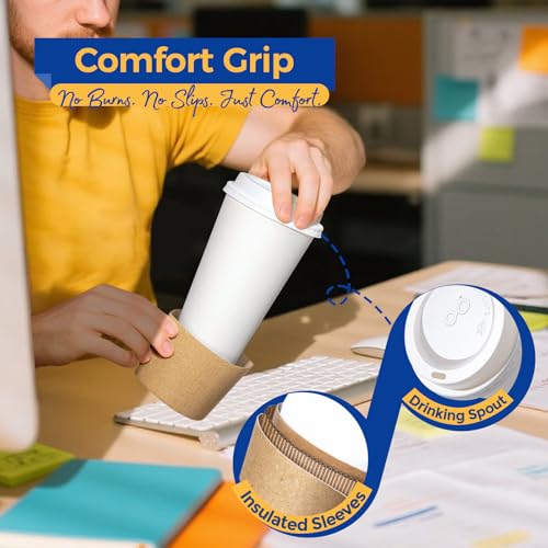 100 Pack 16 oz Disposable Coffee Cups with Lids (16 oz / Classic)