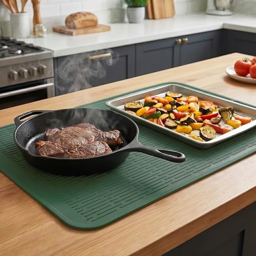 Silicone Dish Drying Mat for Multiple Usage (Green / 28"L x 18"W)