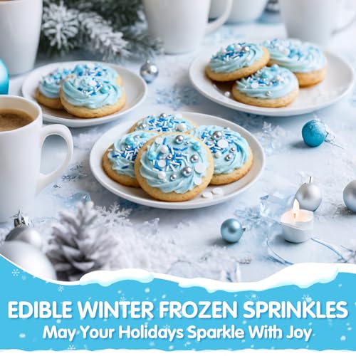 Edible Blue Silver White Pearl Sprinkles (Winter Mix)