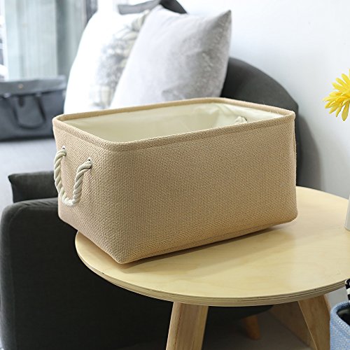 Decorative Basket Rectangular Small Storage Basket Fabric Storage Bin Organizer Basket with Handles for Clothes Storage (Beige / Small -11.8Lx7.9Wx5.2H)