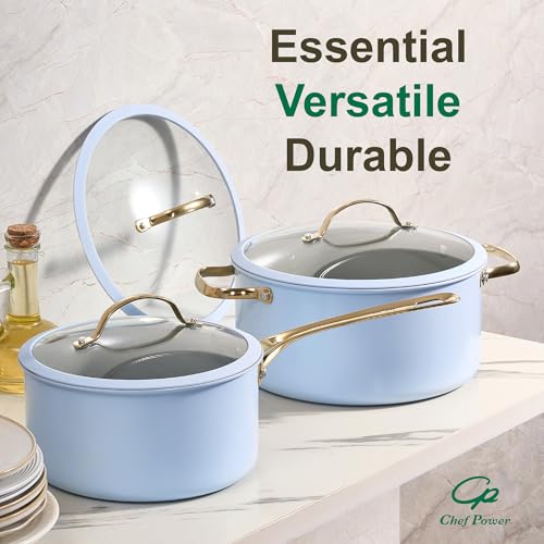 Ceramic Cookware Sets (Light Blue / 10 Pcs Set)