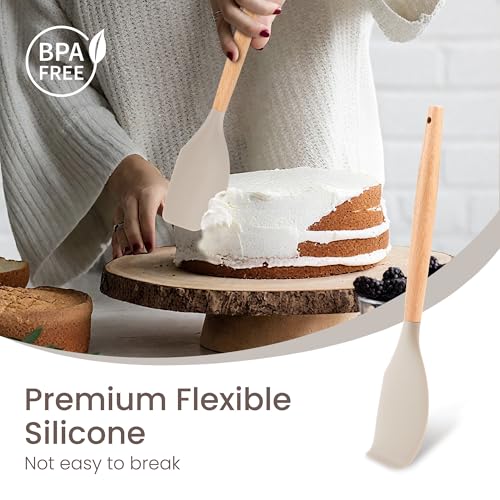 26 Piece Food Grade Silicone Kitchen Utensils Set with Wooden Handles (Khaki-B / 26 Piece)