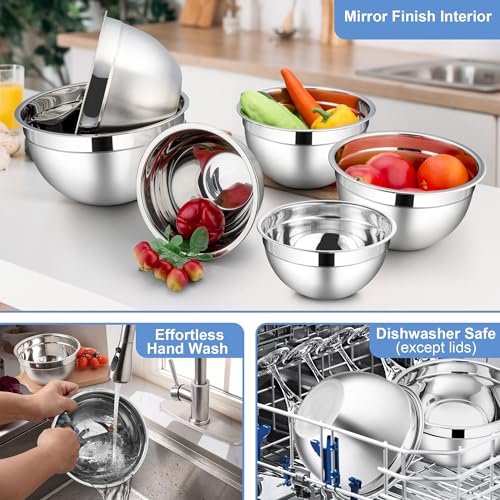 Stainless Steel Mixing Bowls with Transparent Airtight Lids Set of 6 (12 Count)