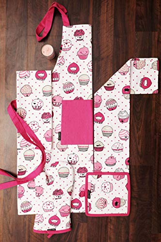 Oven Mitts Set of 1 Quilted Liner with Hanging Loop Non Slip (7x13 inches / Cup Cakes)