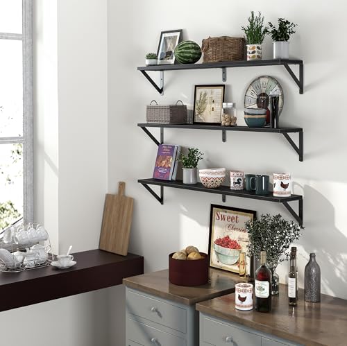 Floating Shelves for Wall (Black / 35.43"W x 5.9"D x 5.4"H,Set of 3)