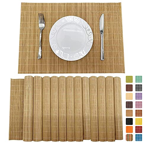 Bamboo Placemats Set of 6 Non (Brown / Set of 12)