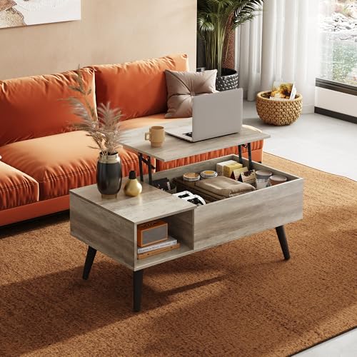 Lift Top Coffee Table with Hidden Storage (Aged Greige / 39")