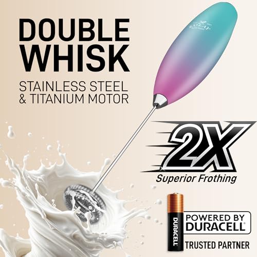 Powerful Milk Frother Wand With Duracell Batteries (Vibe Pink / Double Whisk + Batteries)