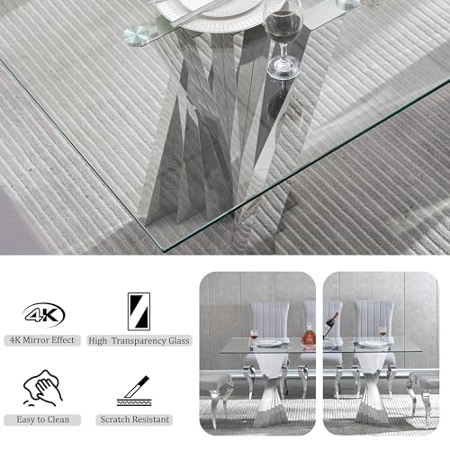 70" Modern Glass Silver Dining Table for 6 (Silver-70" Dining Table)