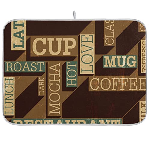 Super Absorbent Dish Drying Mat (Coffee Themed Seamless Retro / 18" x 24")