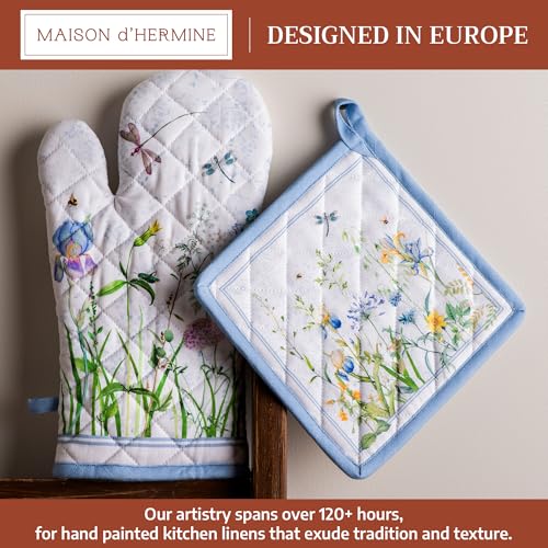 100% Cotton Oven Mitt & Pot Holder Set (012 - Fleurs De Mai / 7.5" x 13" & 8" x 8" (Oven Mitt & Pot Holder))