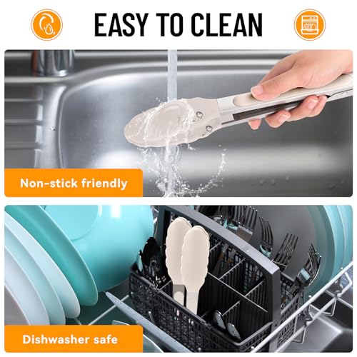Silicone Kitchen Tongs for Cooking (Khaki)