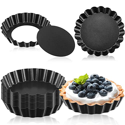 16 Pcs Mini Tart Pans for Baking (3 Inch (Round) / Black Gray Round)