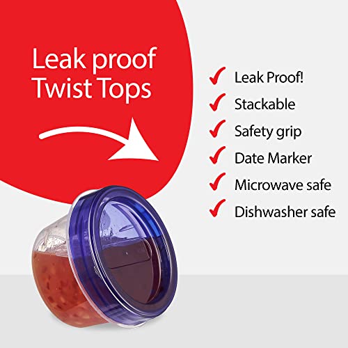 6 Pack Twist Cap Food Storage Containers with Blue Screw on Lid (4 OUNCE)