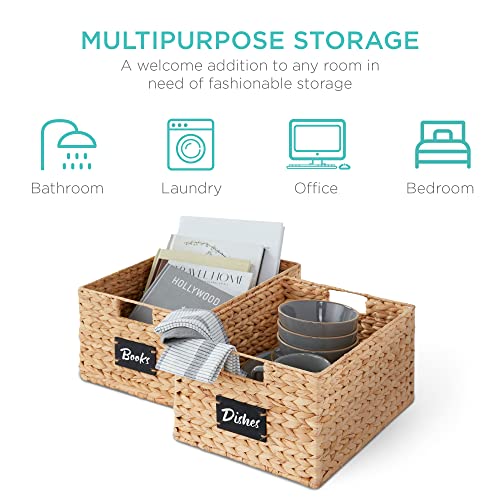 Pantry Baskets Set of 2 16x12in Water Hyacinth Storage Baskets (12x16x8in / Natural)