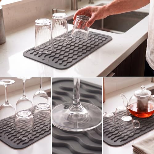 Silicone Dish Drying Mat for Multiple Usage (Gray / 12"L x 6"W)