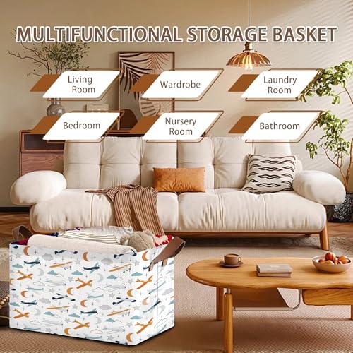 Aviation Themed Storage Basket Large 17x11.5x10.5 Inche (Color Aircraft)