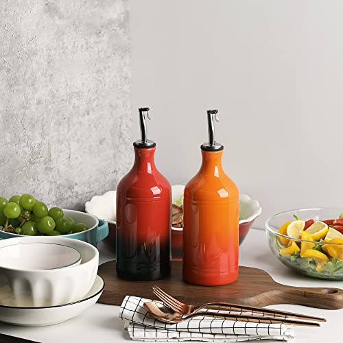 Sweejar Ceramic Olive Oil Dispenser Bottle (15.5 oz, Set of 1 / Gradient Red)