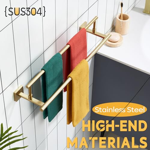 24 Inch Towel Bars Double Bath Towel Rails Bathroom Holder Racks for Cabinet Kitchen Brushed Gold Stainless Steel B5009BG (Brushed Gold / 24-Inch)
