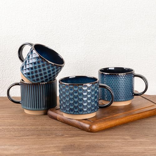 15 OZ Stackable Coffee Mugs Set of 4 (Deep Sea / 15 Ounces)