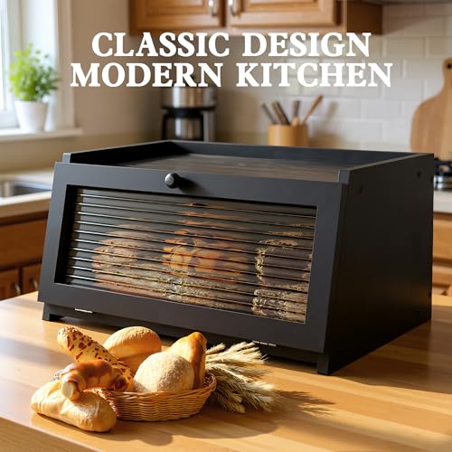 Bread Box for Kitchen Countertop (Black / 1‑tier)