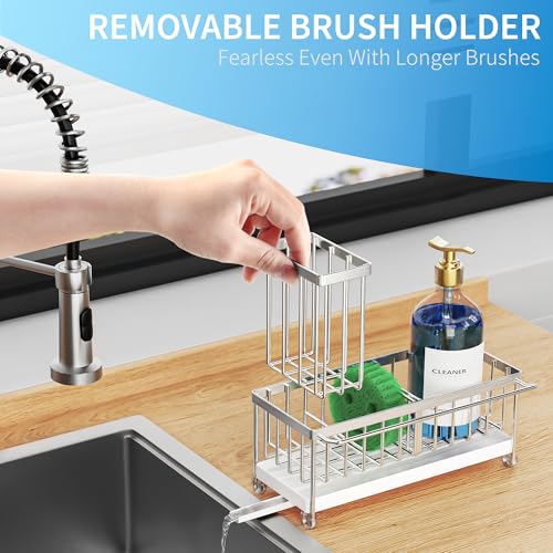 Sponge Holder for Kitchen Sink (Silver With Towel Rack - 9.25″)