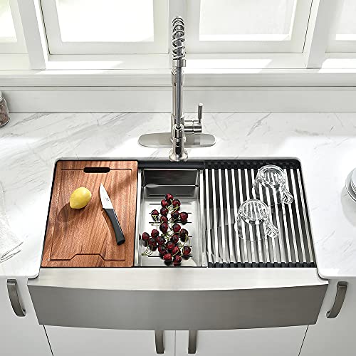 33Inch Farmhouse Kitchen Sink Workstation (33"L x 22"W x 10"D / Stainless Steel)