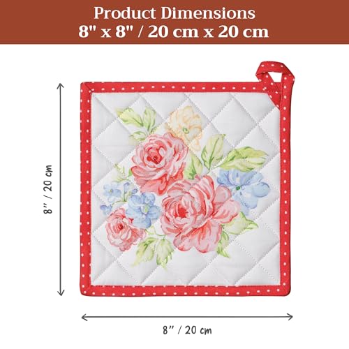 Pot Holders 100% Cotton Potholders (006 - Vintage Floral / 8" x 8" (Pot Holder Pack of 1))