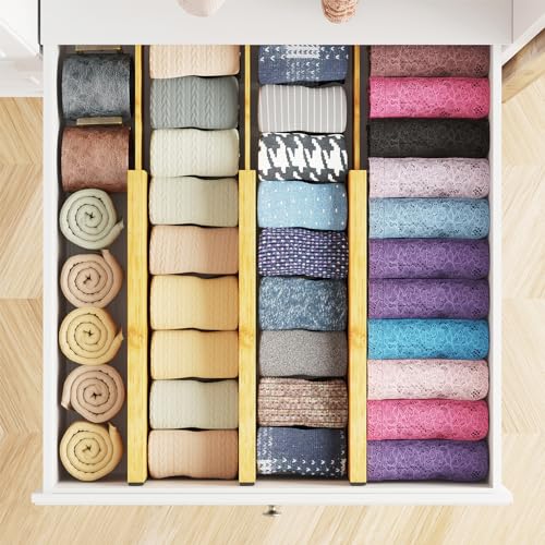 Bamboo Dresser Drawer Dividers 6 Pack (4.65''H, 12.5''-17''L / NATURAL)