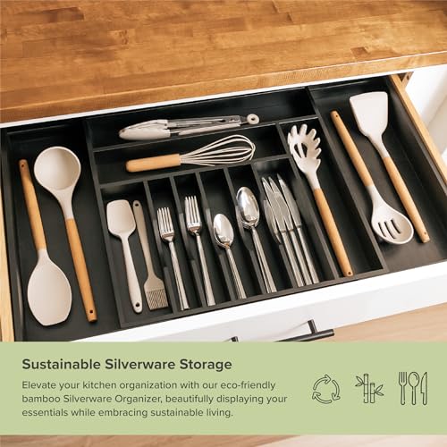 Silverware & Utensil Drawer Organizer (Black Bamboo / From 18" to 33" Wide)