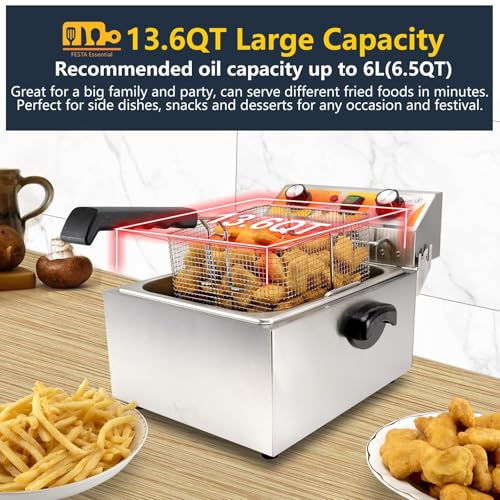 13.6QT Electric Deep Fryer with 6L