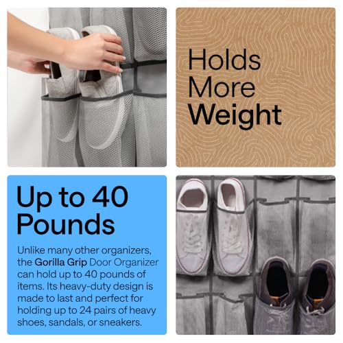 Over the Door Shoe Organizer (Grey / 24 Extra Large Pockets/4 Hooks)
