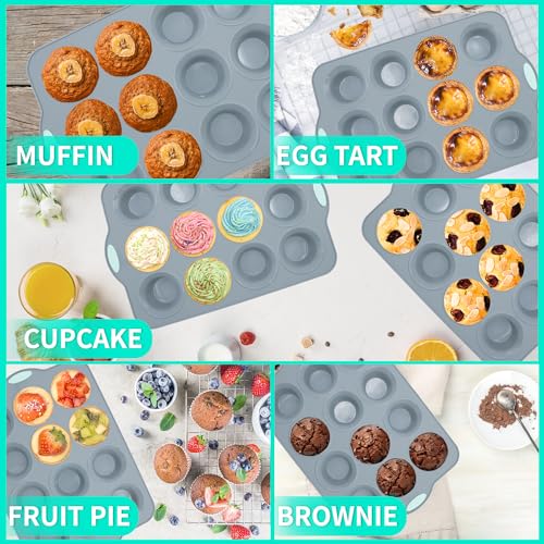 2Pack Silicone Muffin Pan with Metal Frame (2-Pack 12-Cup 3.14-Inch Muffin Pan / Light Grey)