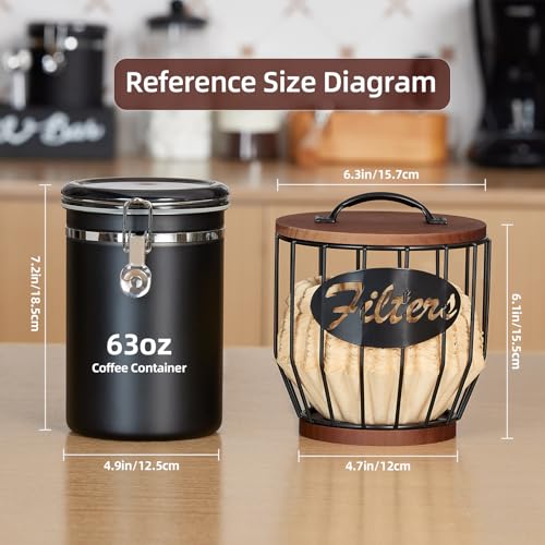 Metal Coffee Filter Storage Holder with Wooden Lid for 8