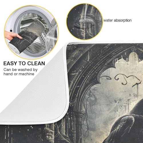 Halloween Crows Dish Drying Mat for Kitchen Counter Absorbent Microfiber Small Drying Pad Dish mats for Kitchen Countertops 16 x 18 Inch (Halloween Crows / 16" x 18")