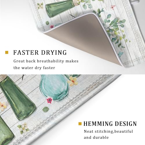 Fern Leaf Vase Dish Drying Mat 18x24 Inch Eucalyptus Leaves Microfiber Absorbent Dish Drainer Mat Reversible Drying Pad for Kitchen Counter Sink (Fern Leaf Vase / 18" x 24")