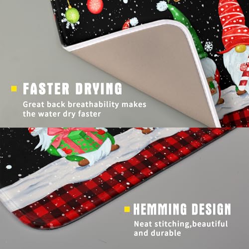 Merry Christmas Dish Drying Mat Black Gnomes Dish Drainer Mats 16x18 Inch Holiday Decorative Absorbent Dishes Pad for Kitchen Counter Sink (Christmas Black Gnomes / 16" x 18")