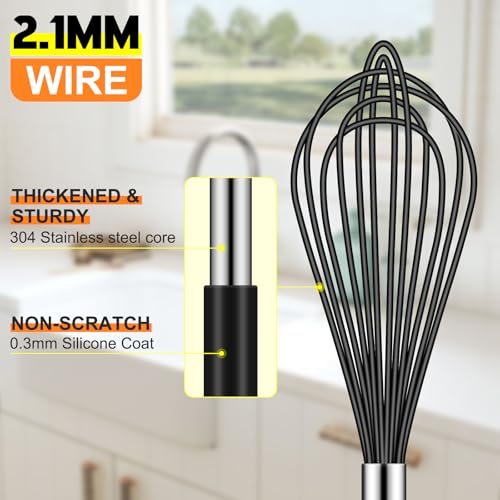 4 Pieces Silicone Whisks Set (Black,Silver)