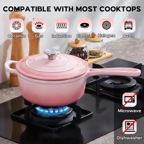 3QT Enameled Cast Iron Saucepan (Pink / 3 Quarts)
