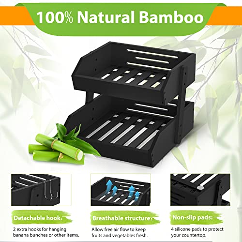 Bamboo Fruit Basket for Kitchen (2-Tier Black)