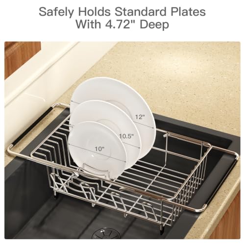 Expandable Dish Drying Rack Over Sink with Extra Drainboard (Silver / For 11.5"-16" W Sink with Cup Holder & Drainboard)