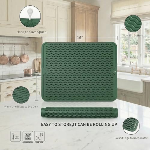 Silicone Dish Drying Mat (Green / 16"L x 12"W)