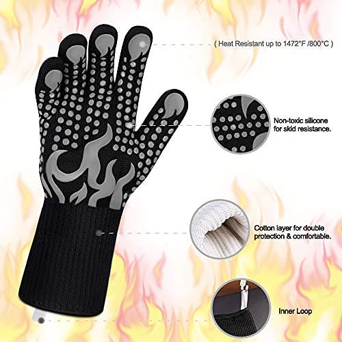 BBQ Gloves 1472 Degree F Heat Resistant Grilling Gloves Silicone Non (short / Gray)