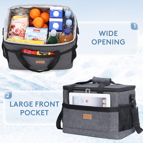 Cooler Bag 30 Cans Collapsible and Insulated Large Lunch Bag Leakproof Soft Cooler Portable for Camping (30-Can(20L) / Dark Gray)