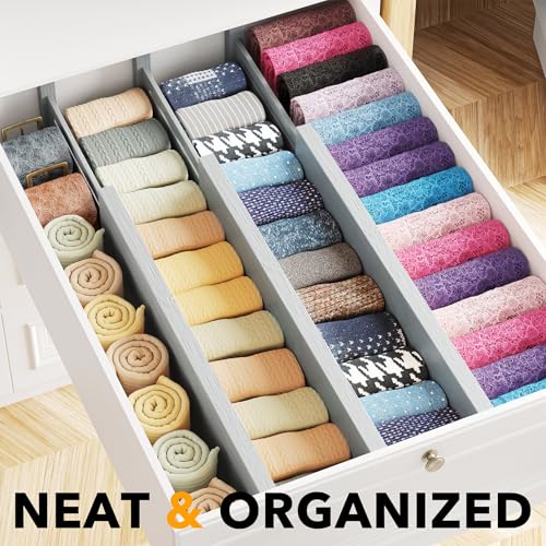 Bamboo Dresser Drawer Dividers 6 Pack (4.65''H, 17''-22''L / GRAY)
